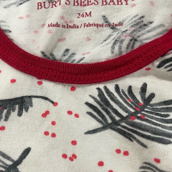 3 for $12 Burt's Bees Baby Cream and Red Leaf Print Bodysuit - Picture 3 of 4